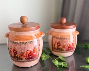 Küche Kanister Keramik Regal Behälter Deckelgläser Landhaus Küche Theke Dekor Rustikale italienische Lebensmittel Lagerung Kaffeekanne Zucker Mehl
