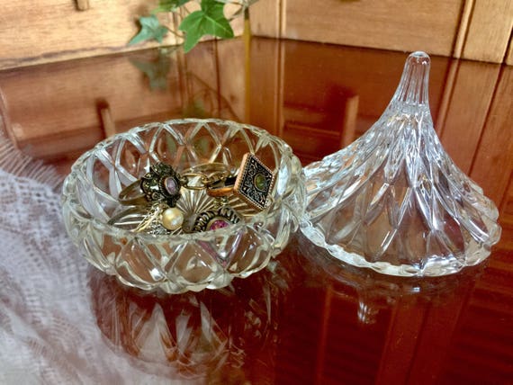 Lead Crystal Bowl Finial Lid Jewelry Holder Jar H… - image 3