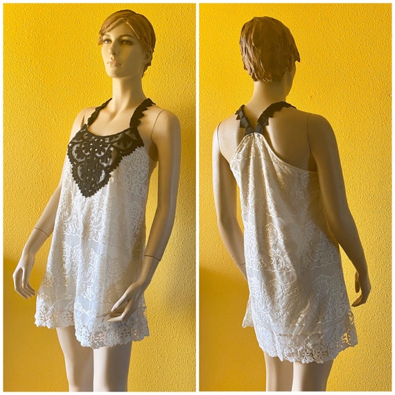 Black and White Dress Ivory Lace Floral Crochet Mesh … Gem