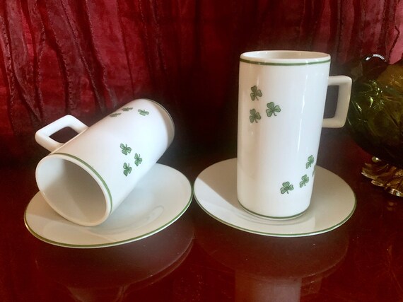 Pair of Irish Coffee Mugs and Saucers Set 