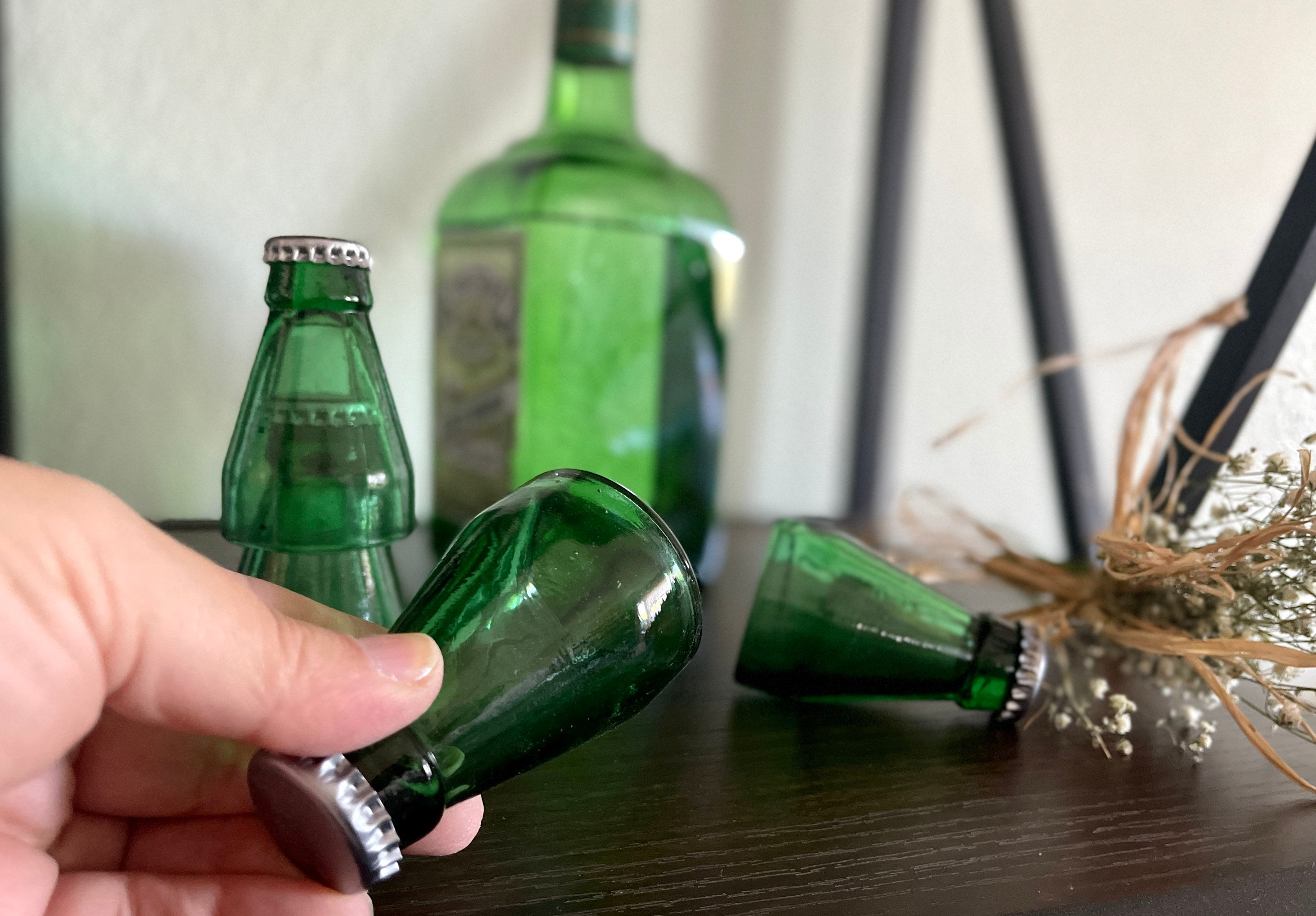 アートガラス グリーン ショットグラス ビール瓶トップ カントリー