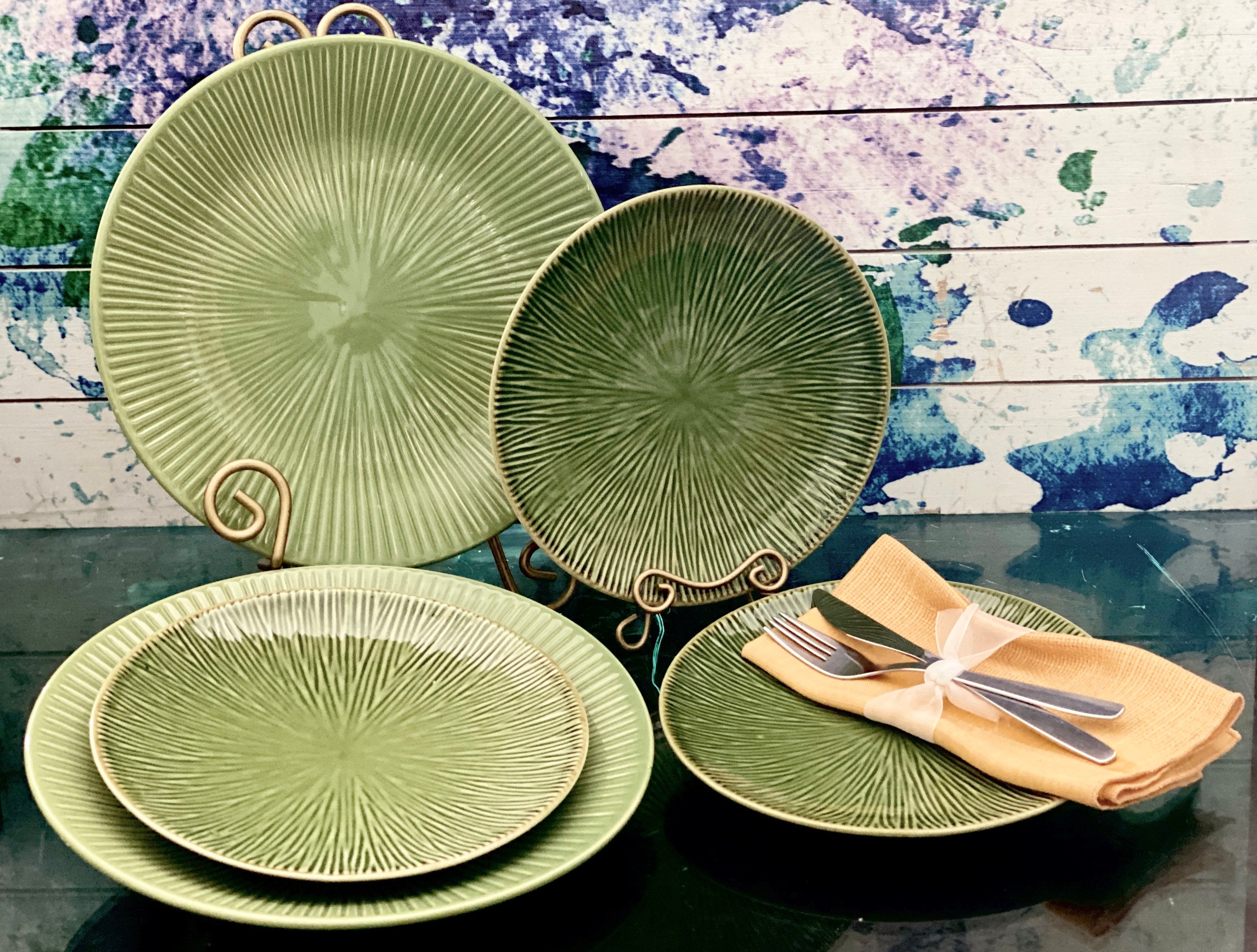 Lotus Leaf Green Ceramic Plates Woodland Kitchen Decor Gibson Etsy
