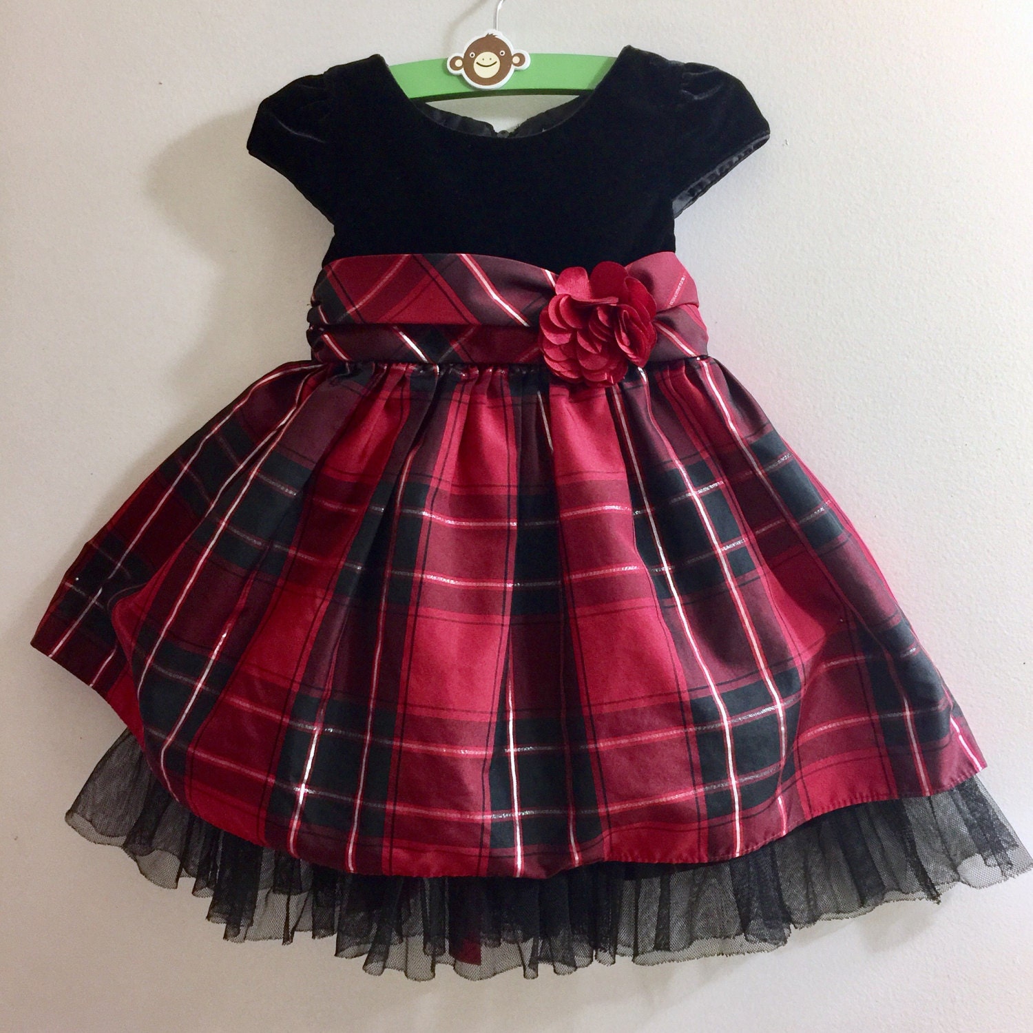 Black Red Gingham Plaid Velvet Baby Girl Dress Retro 2 year | Etsy