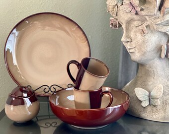 Miska do serwowania Sango Nova, brązowy talerz z kamionki, dwukolorowa ceramika, styl azjatycki, minimalistyczny, ceramiczny, retro stół obiadowy