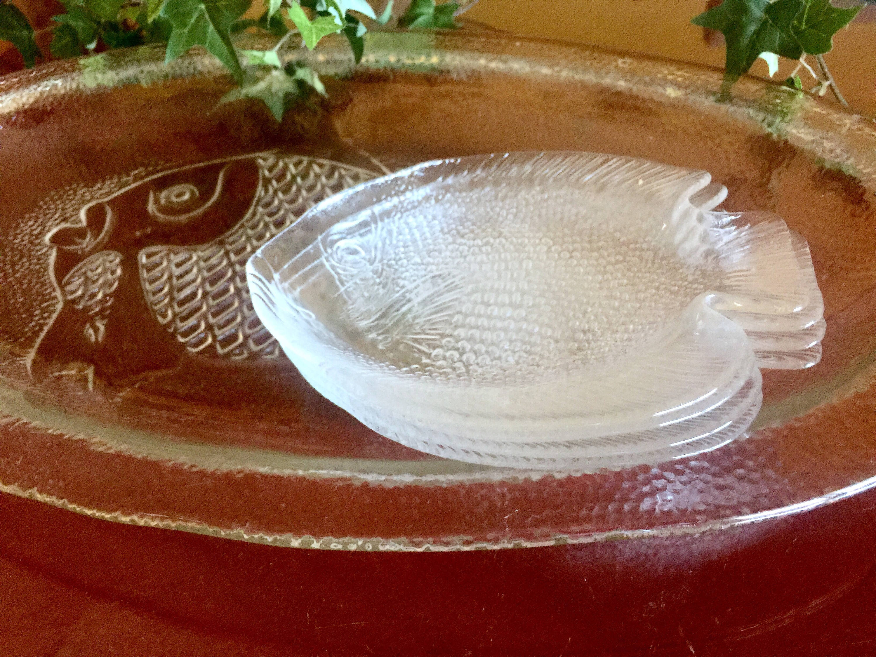 Ensemble Grand Plateau Poisson En Verre Transparent Arcoroc France Texturé Plage Mariage Centre De Table Ovale Service Décoration Fête Nautique