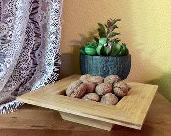 Square Bamboo Serving Dish Eco-Friendly Nut Bowl Candy Snack Organic Natural Table Decor Country Cottage Tray Asian Kitchen Individual Dish