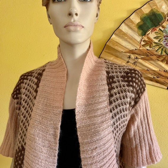 Dusty Rose Pink Knitted Woven Jacket Mohair Crop … - image 3