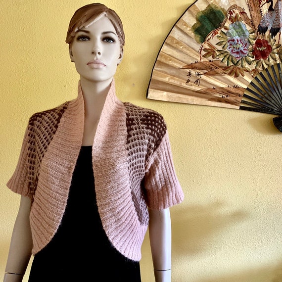 Dusty Rose Pink Knitted Woven Jacket Mohair Crop … - image 1