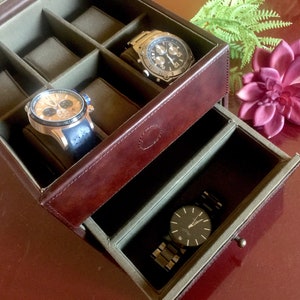 FOSSIL Brown Leather Men Jewelry Box Watch Collection Square Antique Flip Top Lid Groom Gift Dresser Trinket Storage Container Wedding Decor