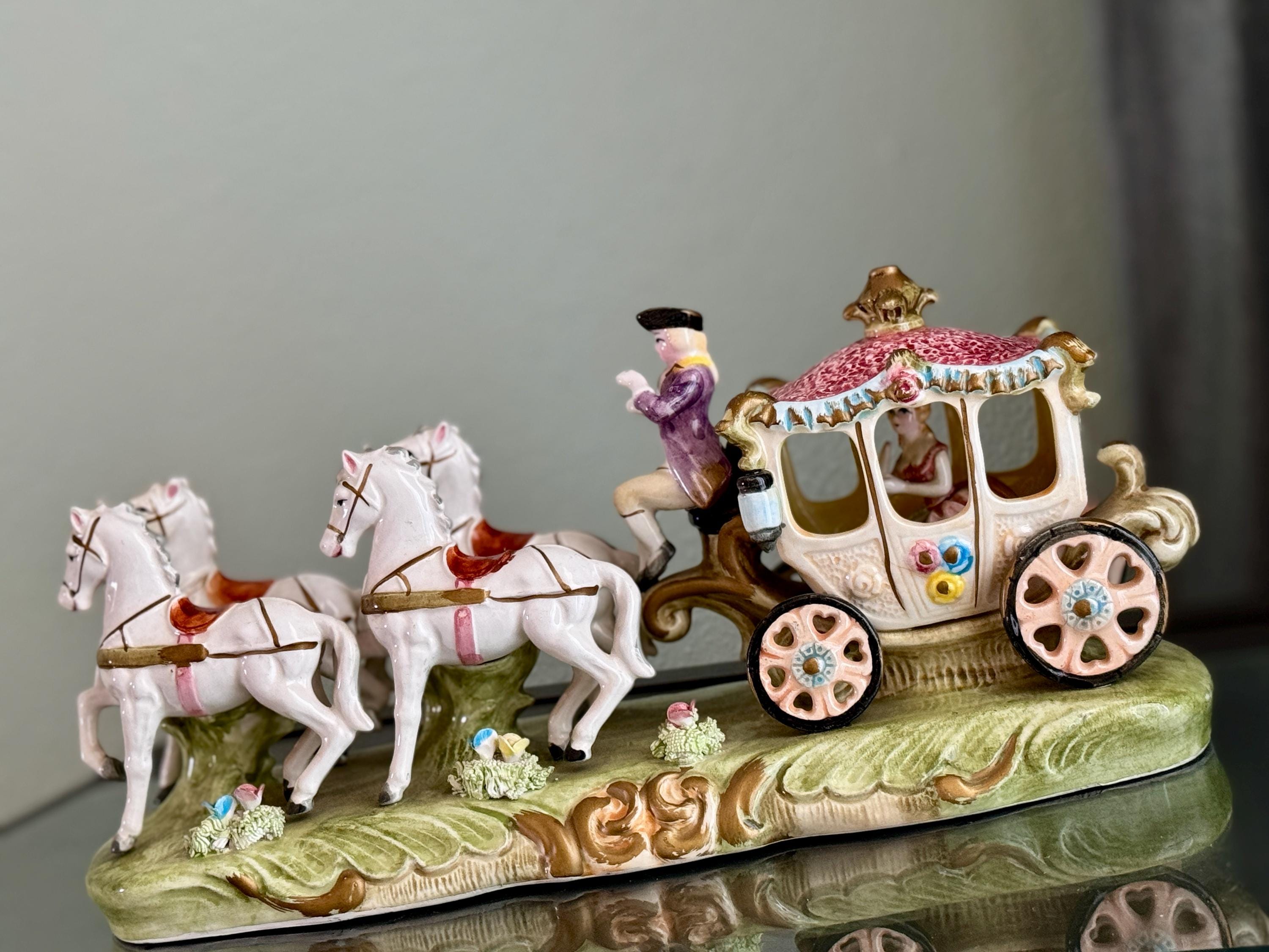 Cinderella Horse Carriage Colonial Couple Porcelain Figurine