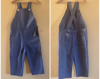 Gray Overall Cotton Jumpsuit Unisex Pants Pockets Kids Outfit Boy Girl Retro Romper Summer Vacation Costume Easter Birthday Beach Blue Denim