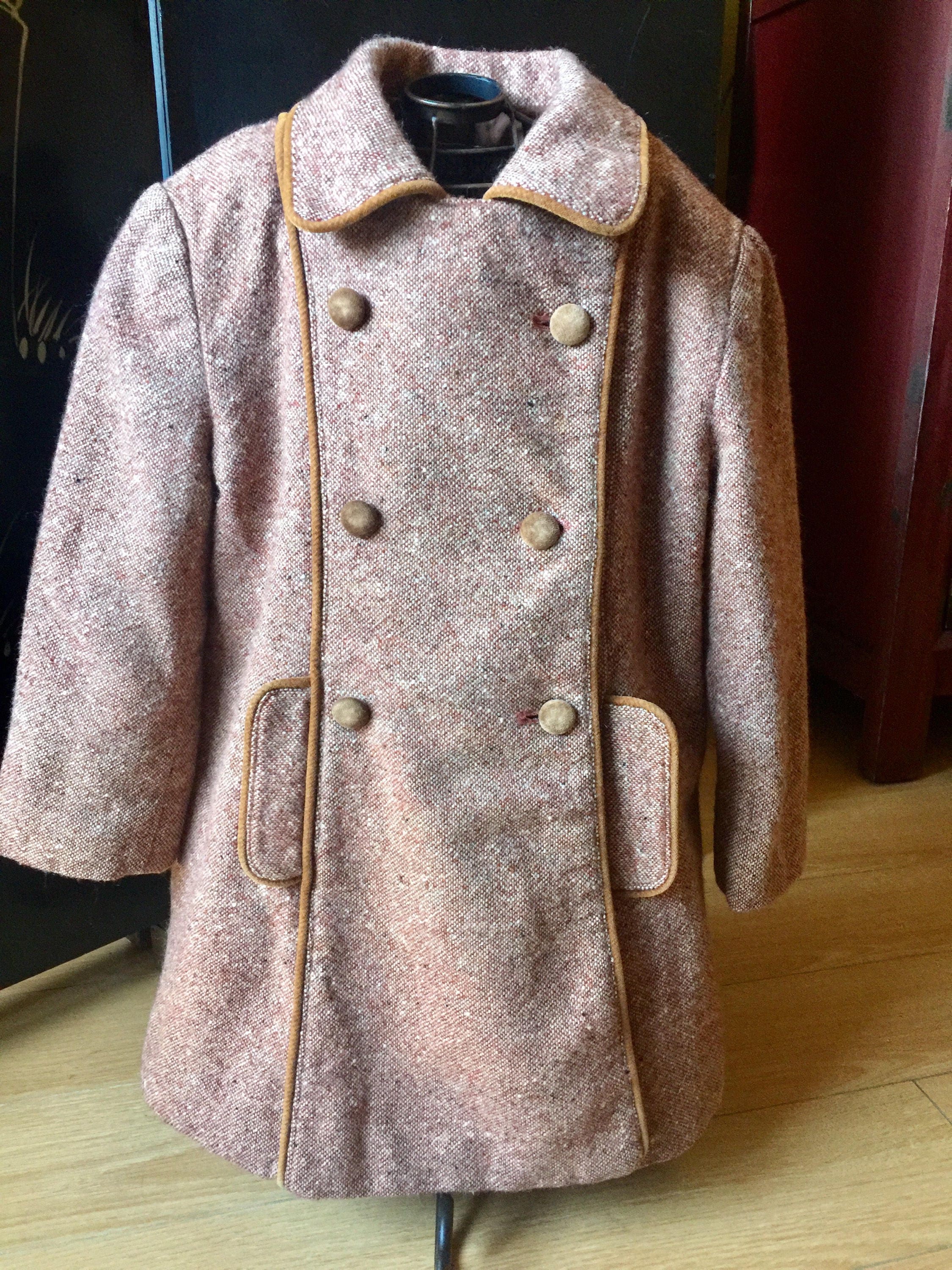 Kids Retro Coat Sanyo Japan Brown Pink Swing 1940s 1960s Kids Retro Coat Sanyo Japan Brown Pink Swing 1940s 1960s