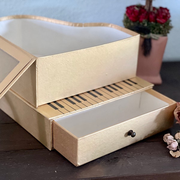 Grand Piano Storage Box Drawer Gift Container Gold Instrument Art Music Studio Teacher Musician Shelf Decor Valentine Romantic Candy Box