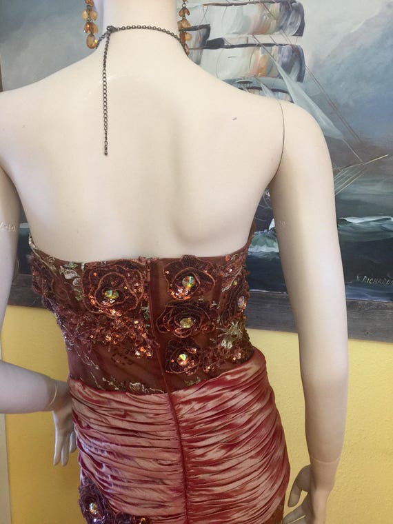Copper Jeweled Formal Maxi Mermaid Dress Boho Bro… - image 4