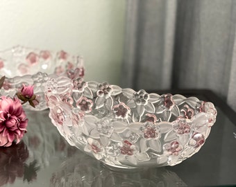 Mikasa Crystal Bowls Oval Round Floral Roses Embossed Frosted