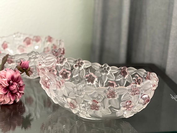 Mikasa Crystal Bowls Oval Round Floral Roses Embossed Frosted