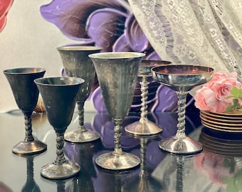 Versilberter Wein goblet Champagne Grapevine Twisted Stem Viktorianisch Herzlich Fußgeschirr Bräutigam Braut Rustikal Metall Hochzeit Toast Spanien