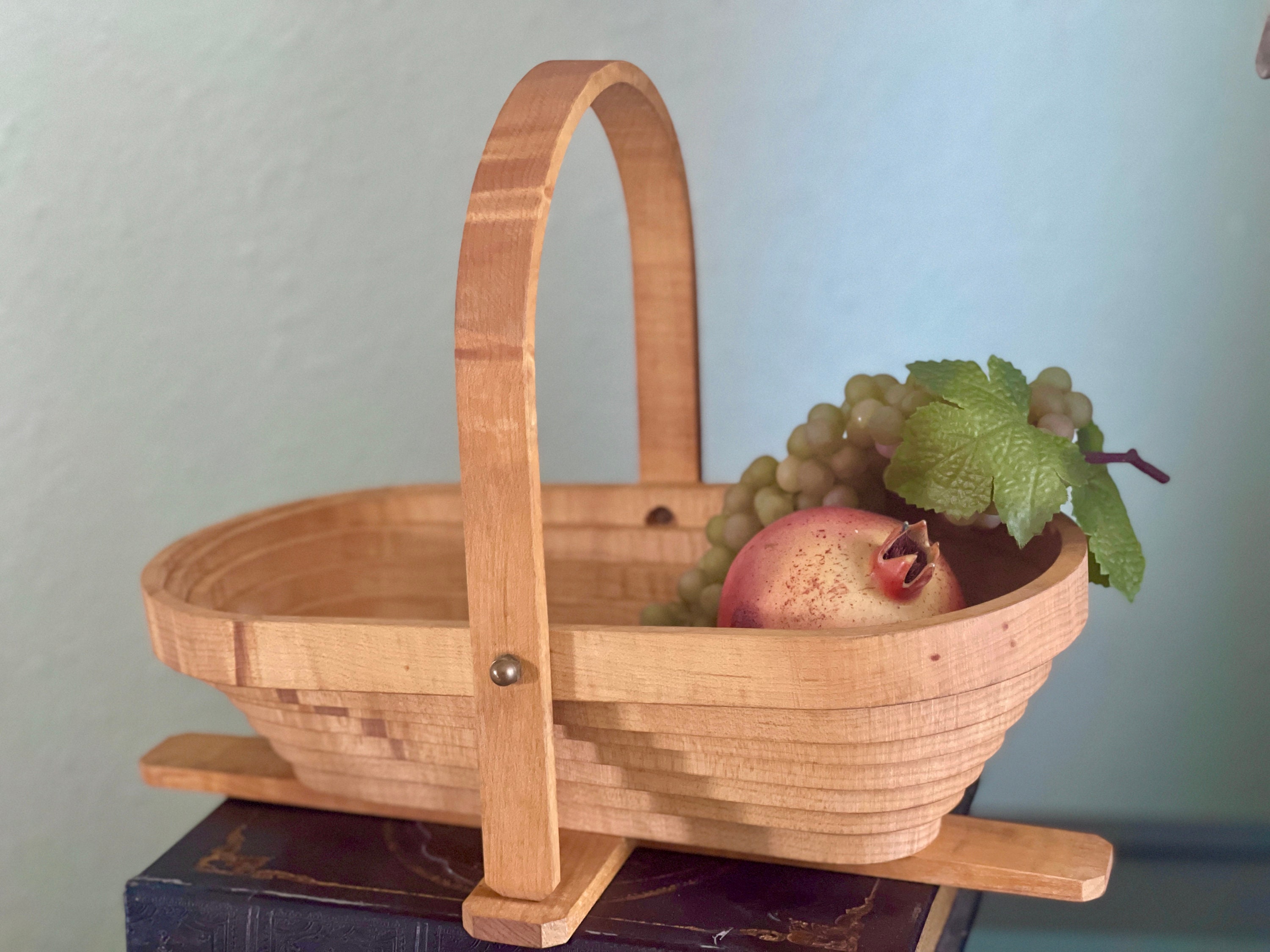 Wooden Basket Bread Collapsible Container French Cottage Kitchen Decor Farmhouse Fruit Woodland Kitchen Beach Wedding Easter Pastry Serving