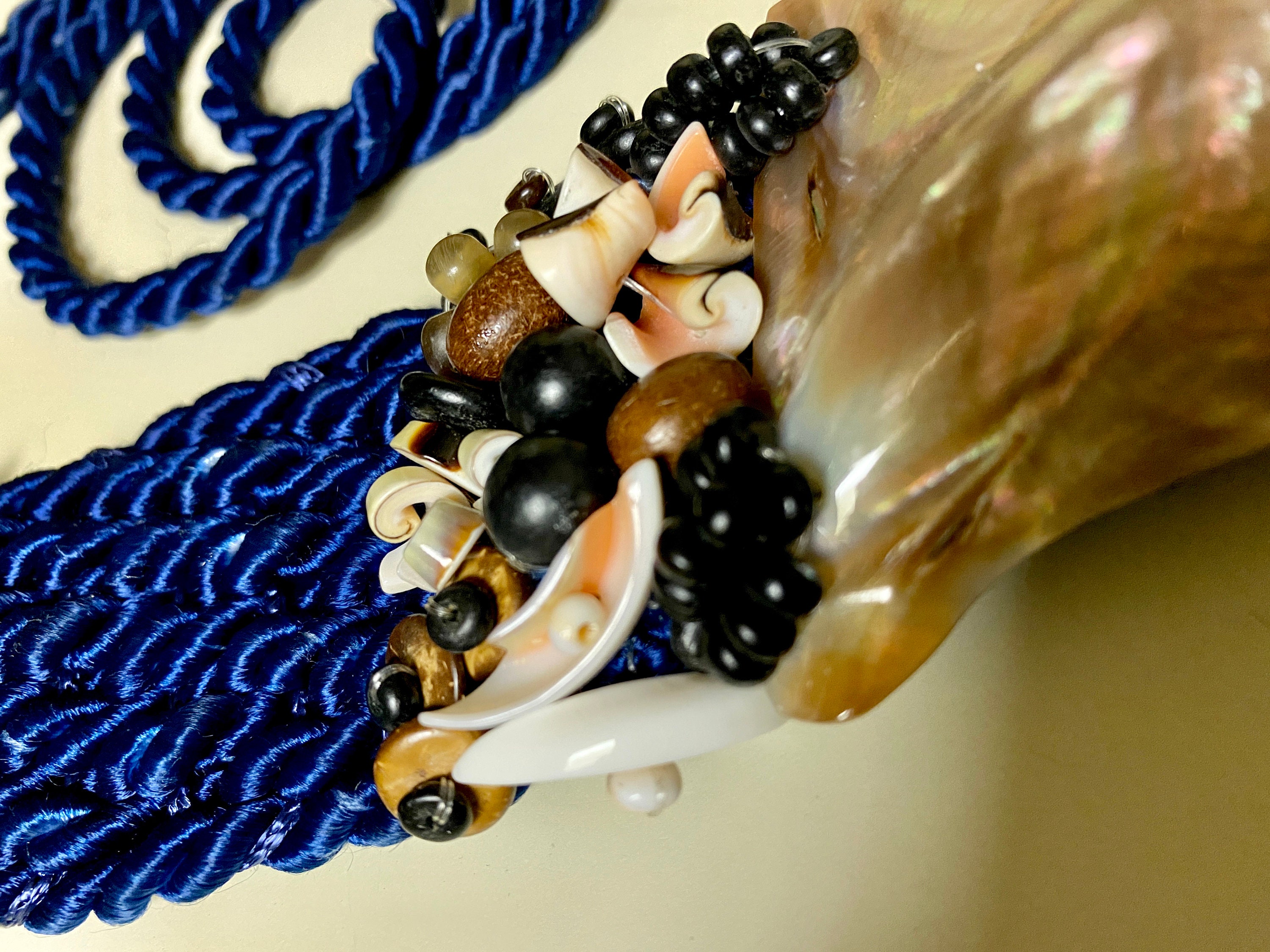 Natural Seashell Blue Belt Macrame Beach Wedding Dress 