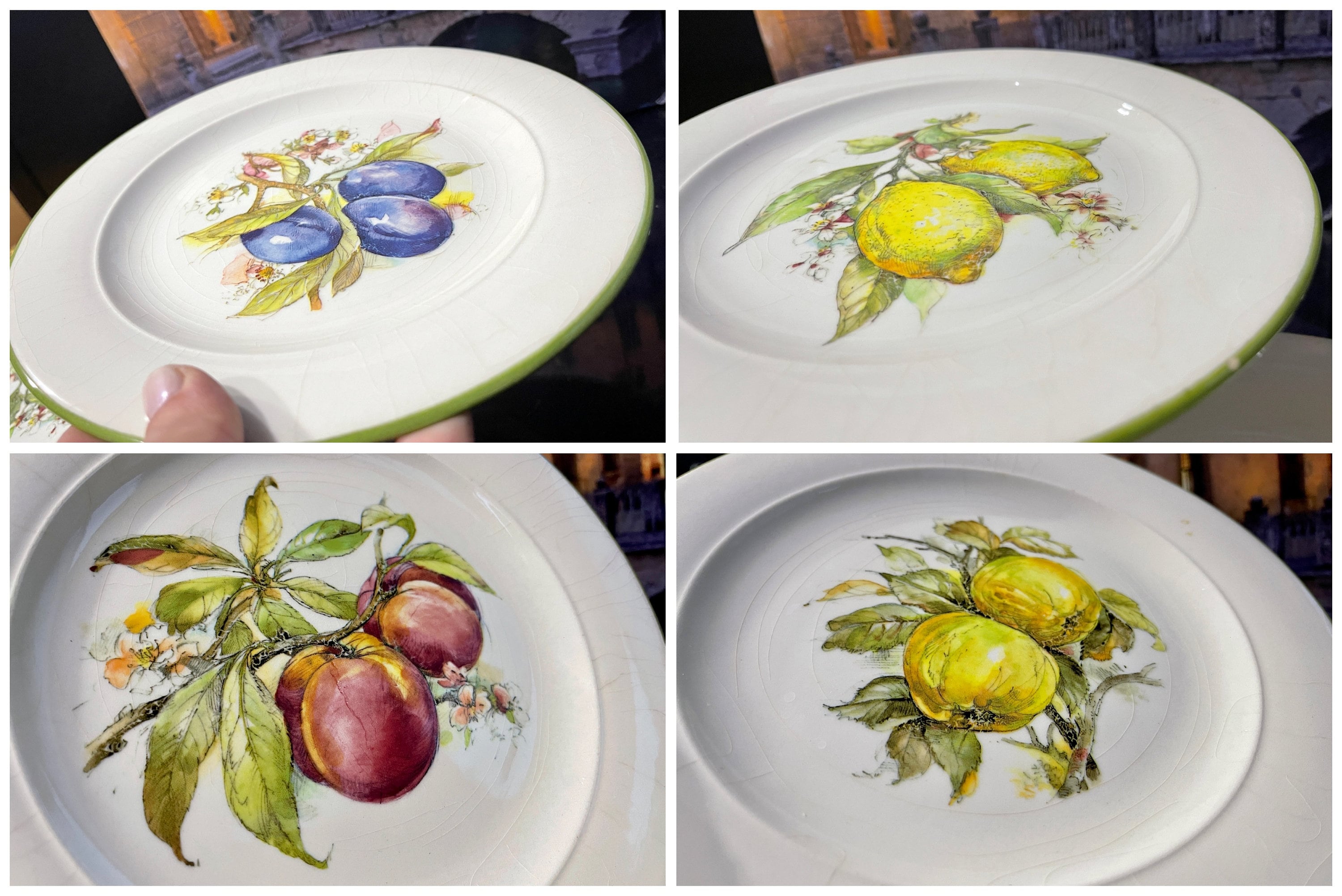 Fruit Art Italy Ceramic Dinner Plates Salad Serving Midcentury