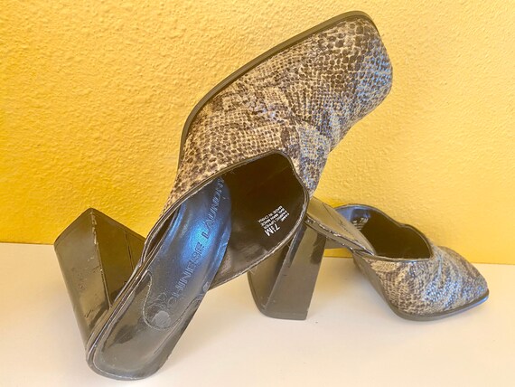 1990s Snakeskin Shoes Green Square Toe Open Back … - image 3