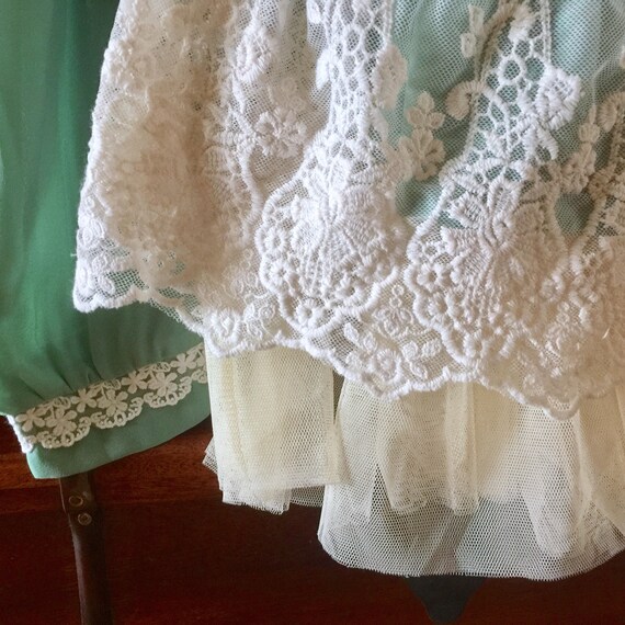 Ivory Crochet Mint Green Lace Top Rose Ruffle Tul… - image 4