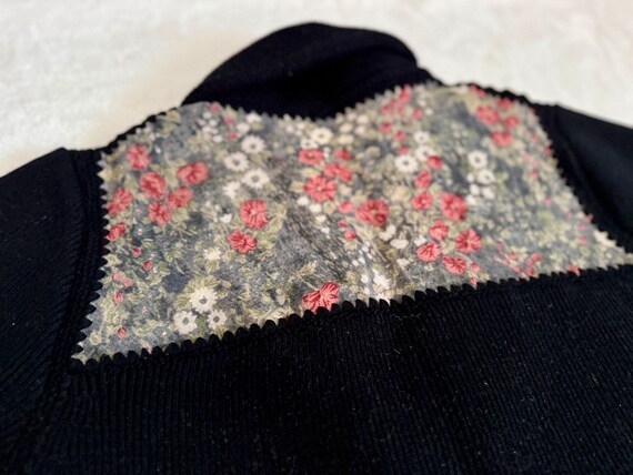 Black Knit Buttoned Jacket Patchwork Suede Floral… - image 8