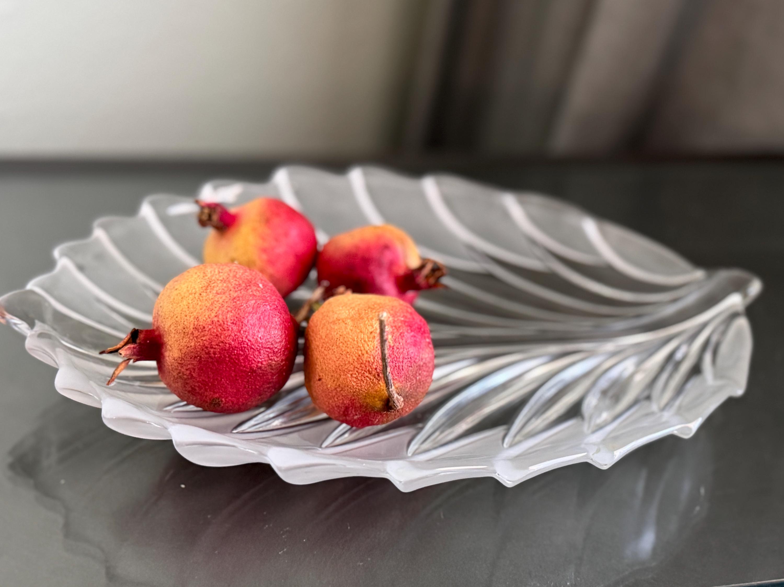 Mikasa WALTHER Glass Frosted Crystal Platter Leaf Tray Germany 80s Fruit Serving Desserts Wedding Gift Bridal Shower Party Kitchen Decor