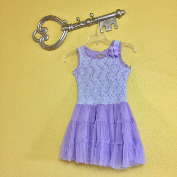 French Lavender Mesh Lace Girl Dress Tutu Formal E