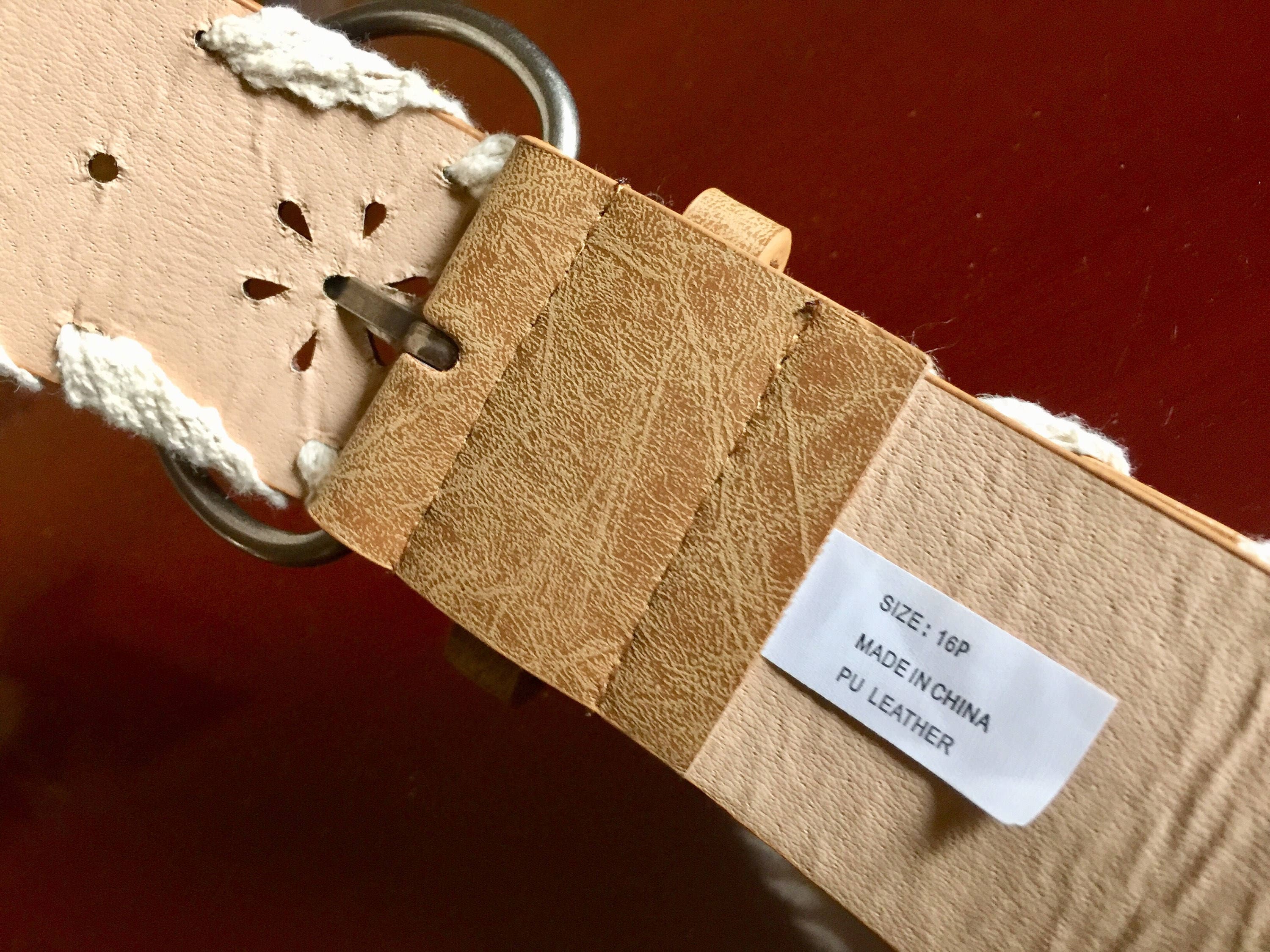 Bohemian Faux Leather Crochet Lace Belt Brown/Cream Sz L  Boho  NWOT! Light Brown Belt Leather Floral Laser Cut Lace Crochet Tan  main image 2