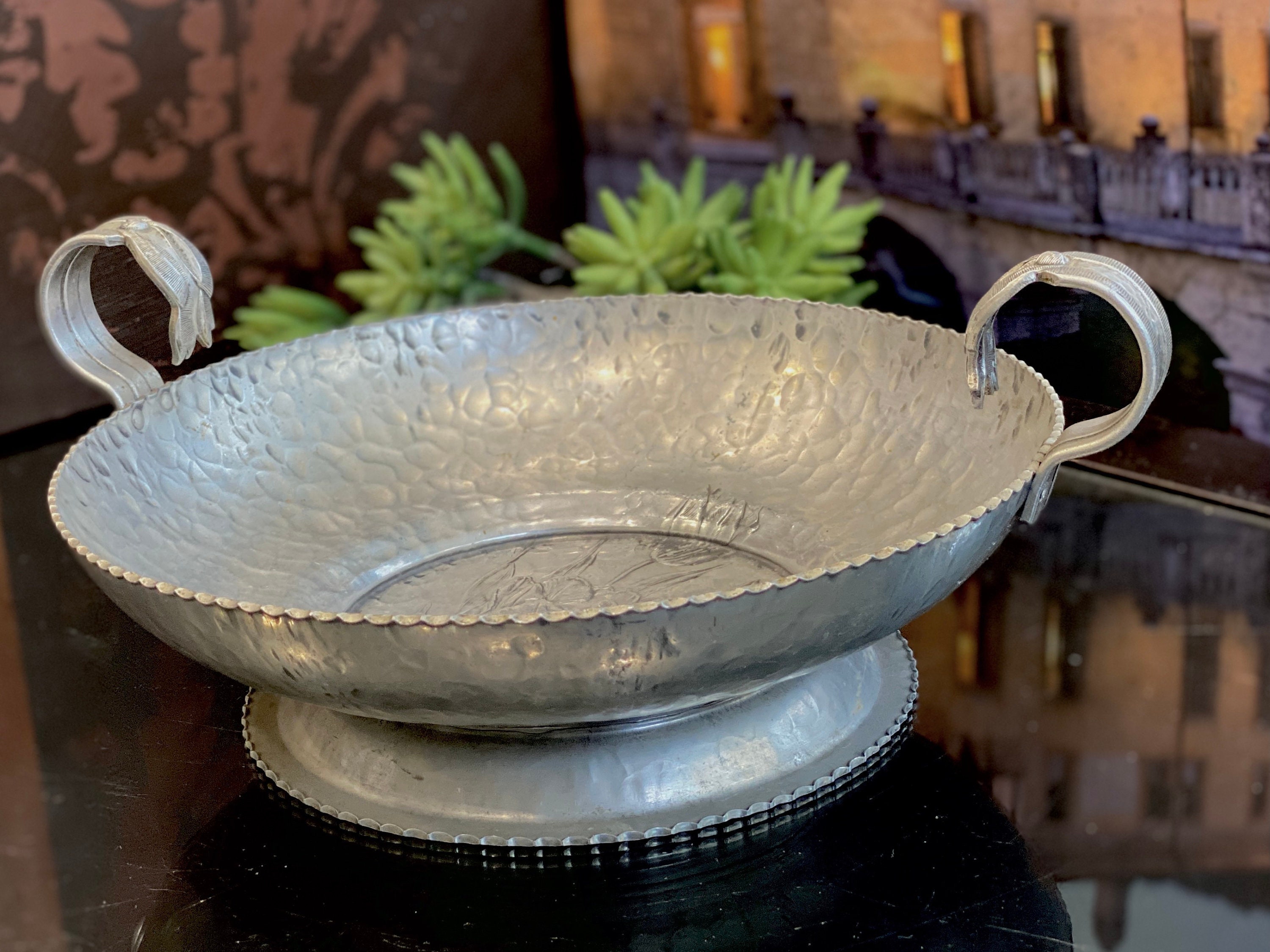 Hammered Silver Bowl Rodney Kent Metal Fruit Vase Medieval