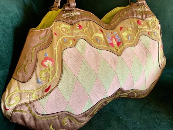 Floral Embroidery Purse Satin Silky Fabric Canvas… - image 9