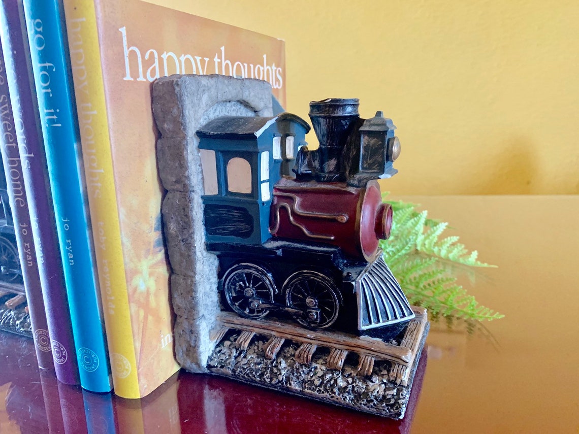 Train Bookend Set Railroad Shelf Decor Art Kids Room Statue Etsy