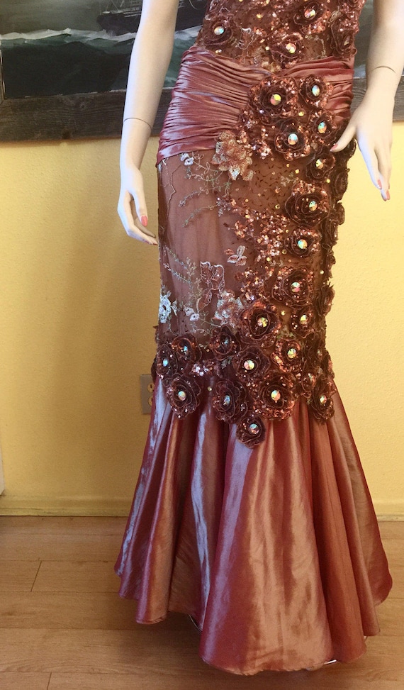 Copper Jeweled Formal Maxi Mermaid Dress Boho Bro… - image 3