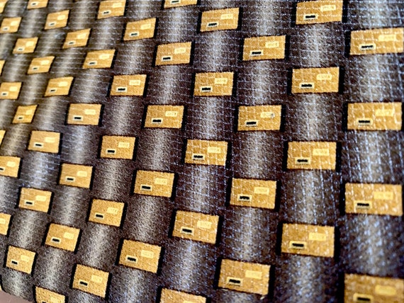 Handmade Italian Silk Men's Necktie Gold Gray Geo… - image 2