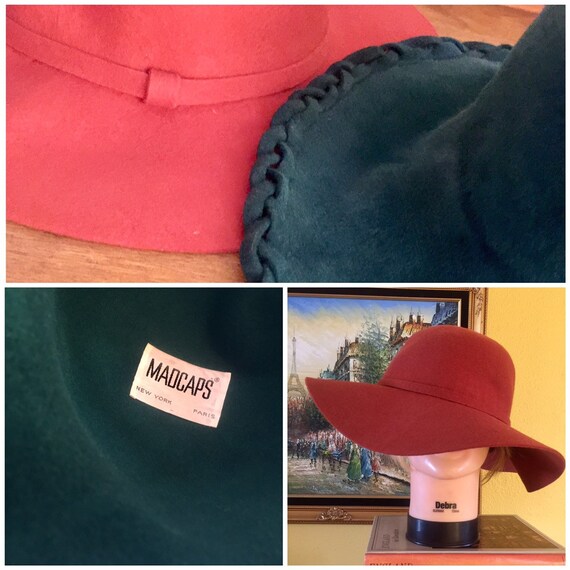 Wool Felt Floppy Hat Autumn Winter Round Orange Dark Green 