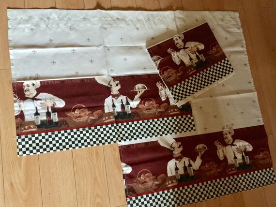 French Fat Chef Kitchen Curtains Fabric Window Fleur De Lis Etsy