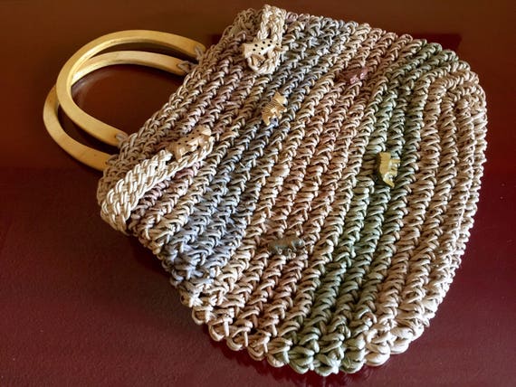 Safari Straw Purse Basket Weaved Animal Wooden Ha… - image 2