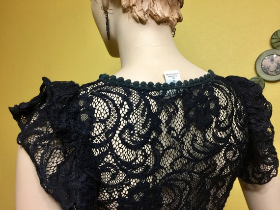 Black Lace Mesh Floral Shirt Boho Ruffled Butterf… - image 6