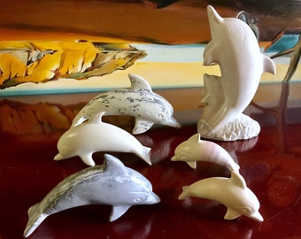 Stone Dolphin Nautical Statue Fish Paperweight Handmade Cabin Beach House Coastal Wedding Decor Kisii Kenya African Soapstone Figurines