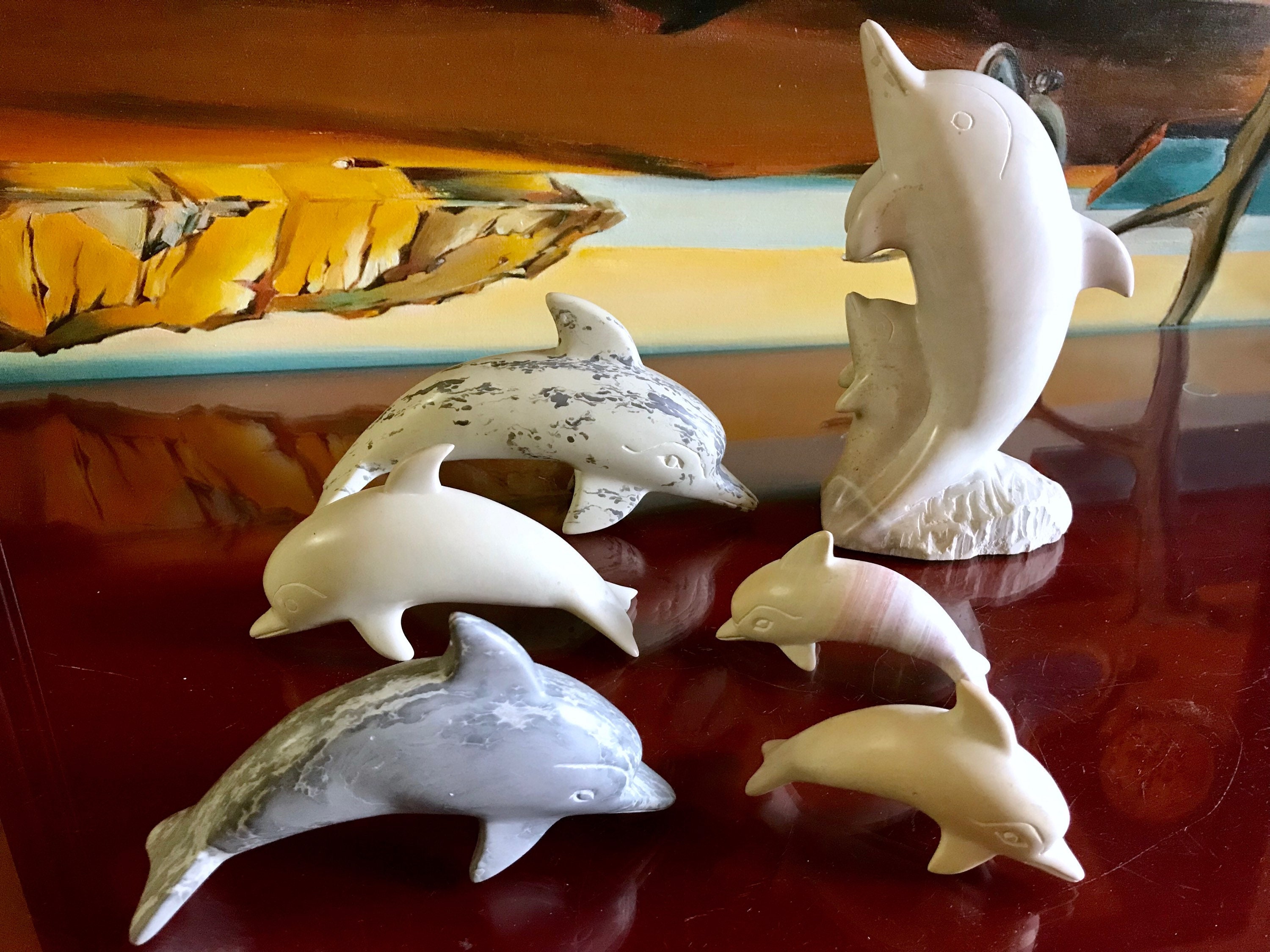 Stone Dolphin Nautical Statue Fish Paperweight Handmade Cabin Beach House Coastal Wedding Decor Kisii Kenya African Soapstone Figurines