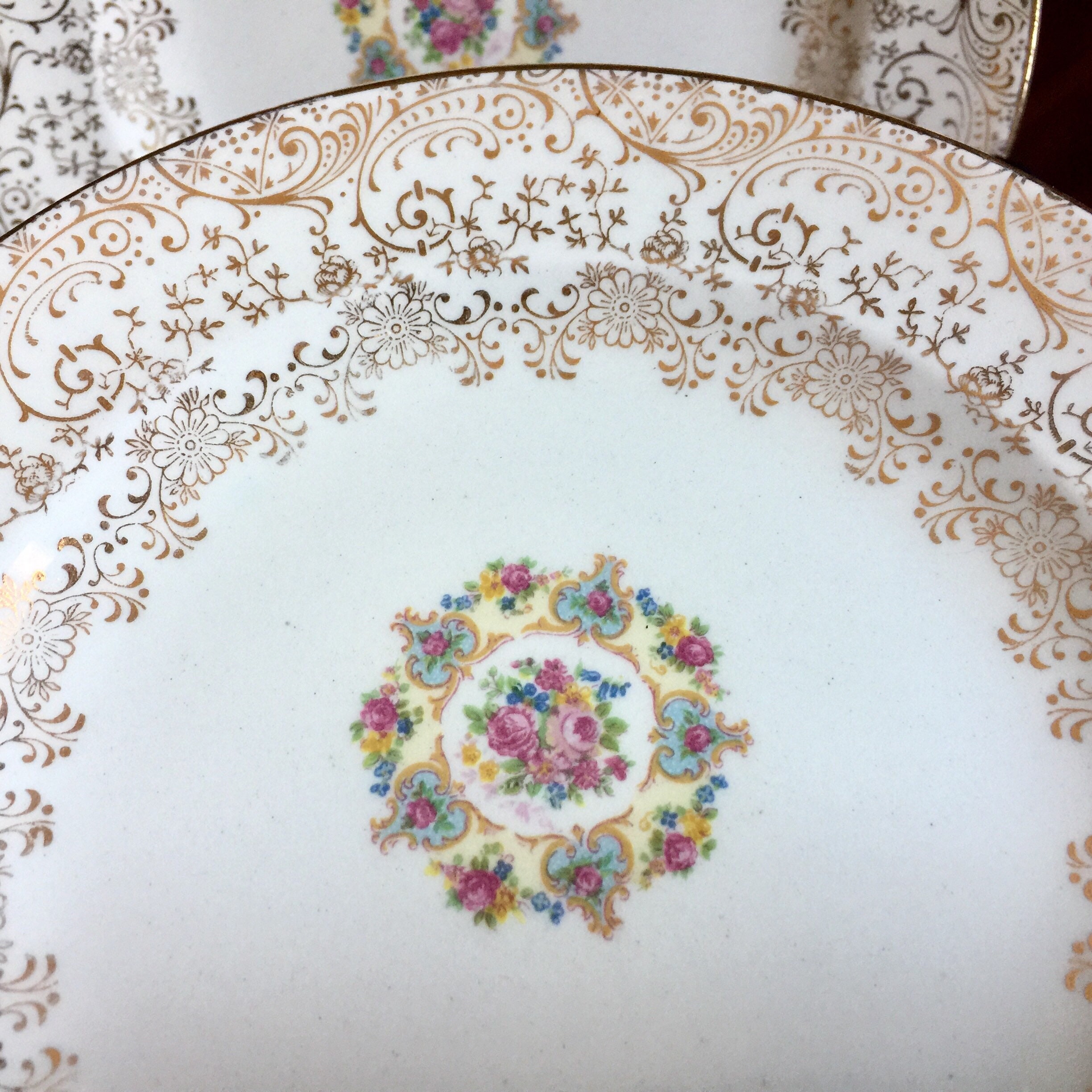 Vanity Fair Victorian Plates 22K Gold Mary Dunbar Pink Roses Etsy
