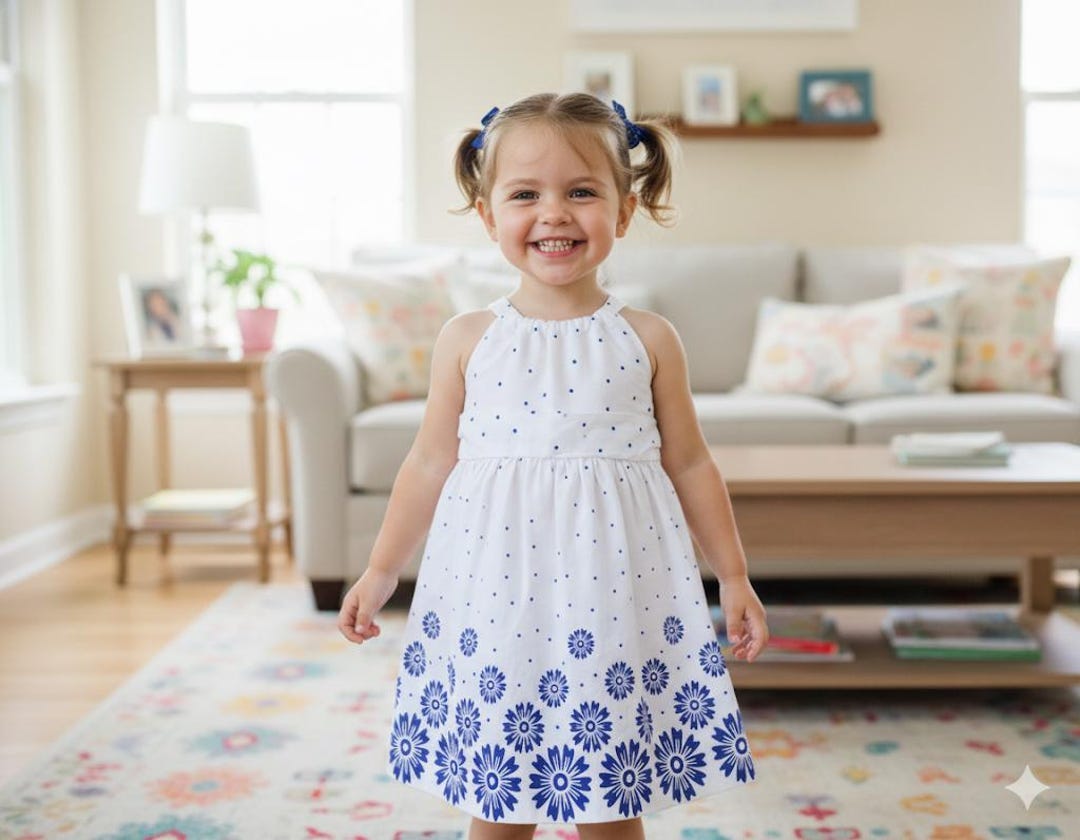 White Blue Polka Dot Toddler Baby Flower Girl Sundress Cotton Sleeveless  Smocked Summer Beach Strap Size 3 Tommy Hilfiger 1990s Kids Outfit