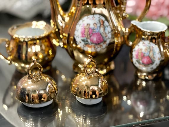 24K Gold Porcelain Coffee Set Tea Serving Victorian Fragonard