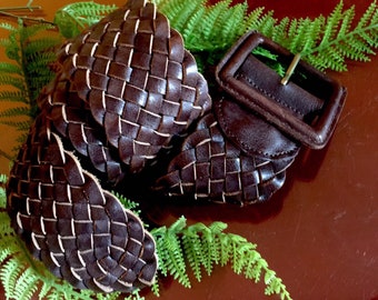 Linea Pelle leather jute rope woven belt, size M Black Tan Linea Pelle Tan Brown Rope Braided Leather Belt Size M  main image 2