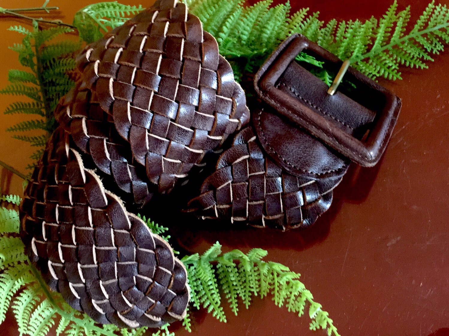Woven Braided Leather Belt Linea Pelle Wide Tan Handmade  display picture 2