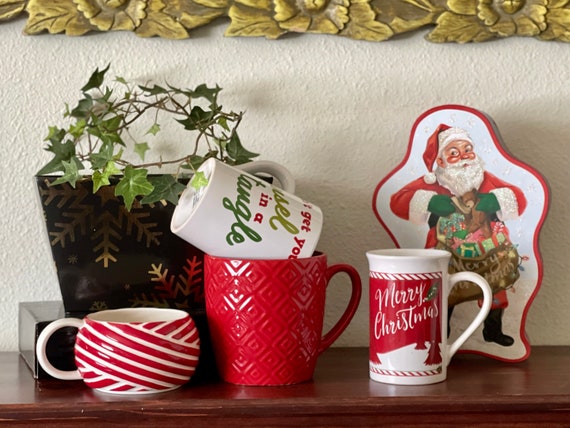 冬のホリデーマグカップ クリスマス 赤 白 ストライプ キャンディ 