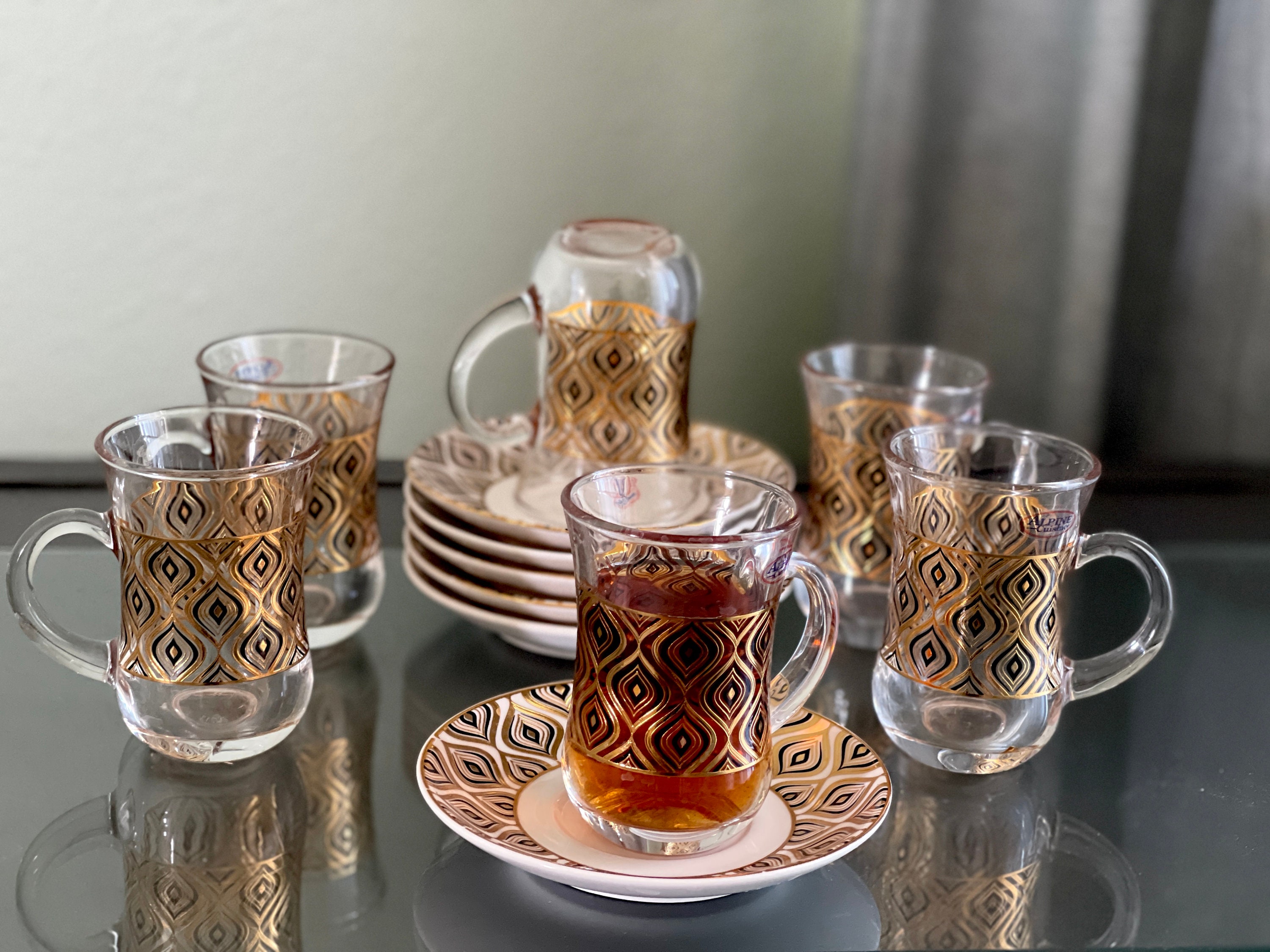 Gold Rim PersianTea Glasses/Coffee Mugs Set of 6