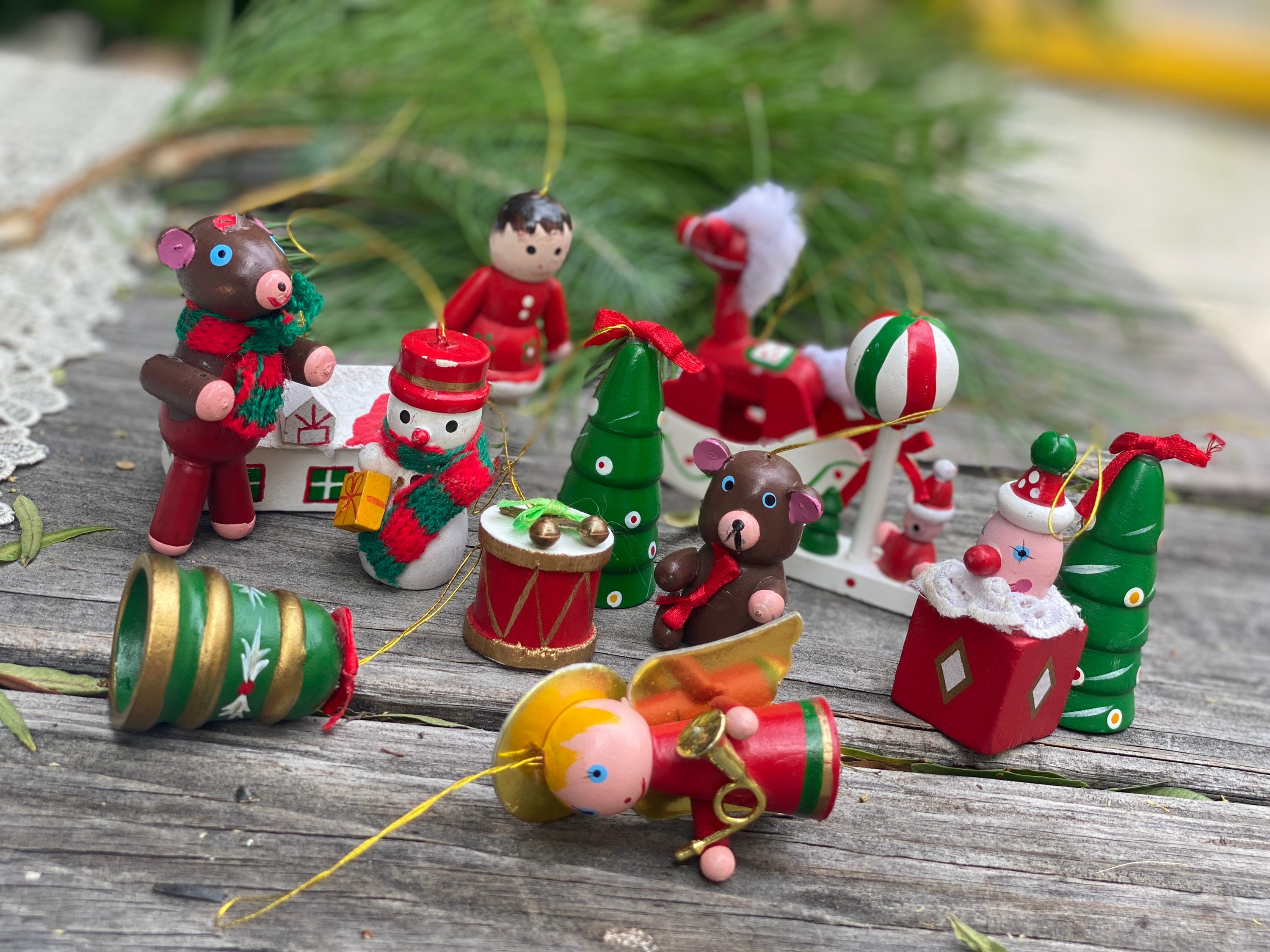 Old fashioned wooden christmas ornaments Clearance