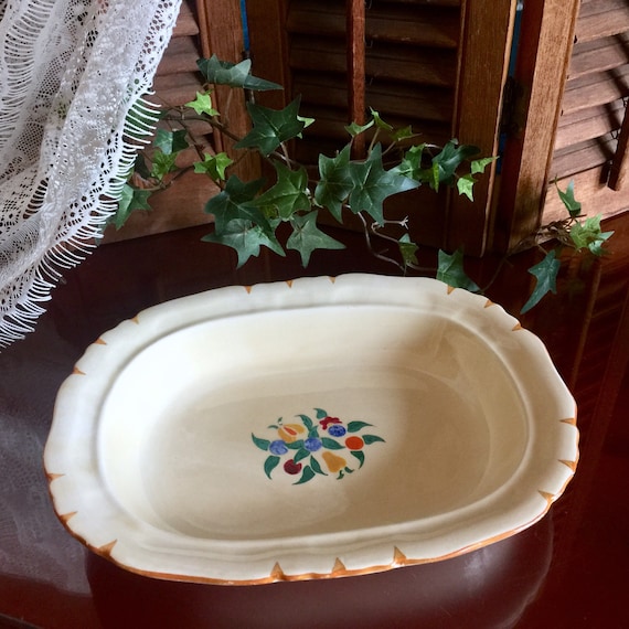 Englisch Oval Auflaufform 1920er Jahre Mason's Ironstone Früchte dekoriert Keramik Geschirr Servierschüssel Hochzeitstisch Brautparty Retro Küche